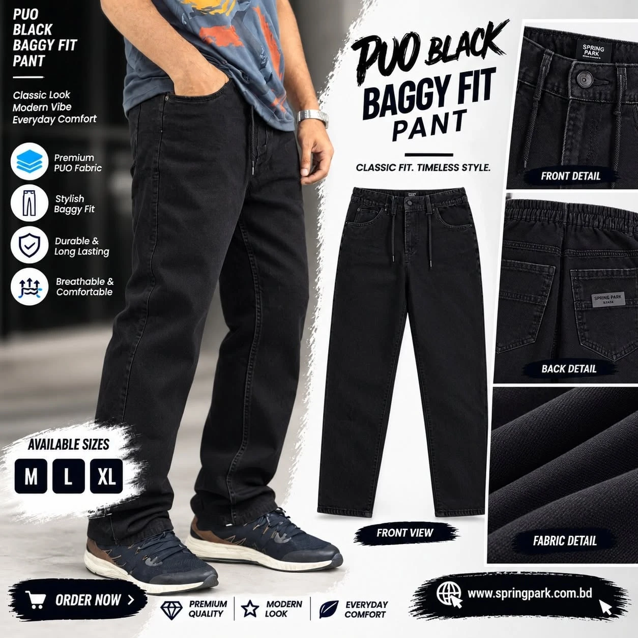 Dark Black Wash Baggy Jeans