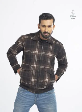 Brown & Black Corduroy Checkered Jacket